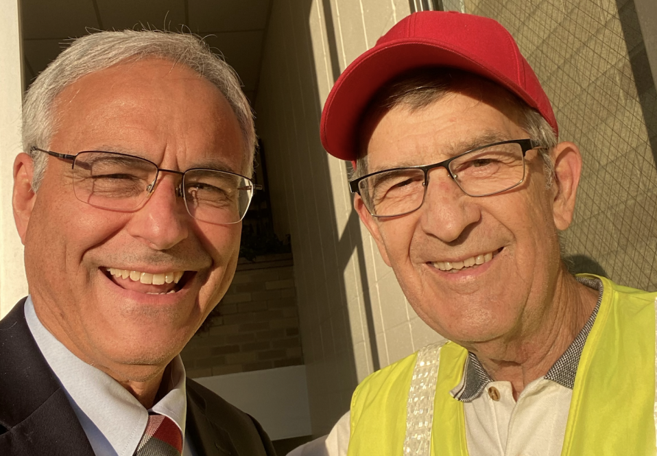 Elder Jim Micheff & Chuck Bradley outside the Urbandale church. Micheff will be attending Discovering Revelation meetings across the state. He was able to drop by in Urbandale Monday night!