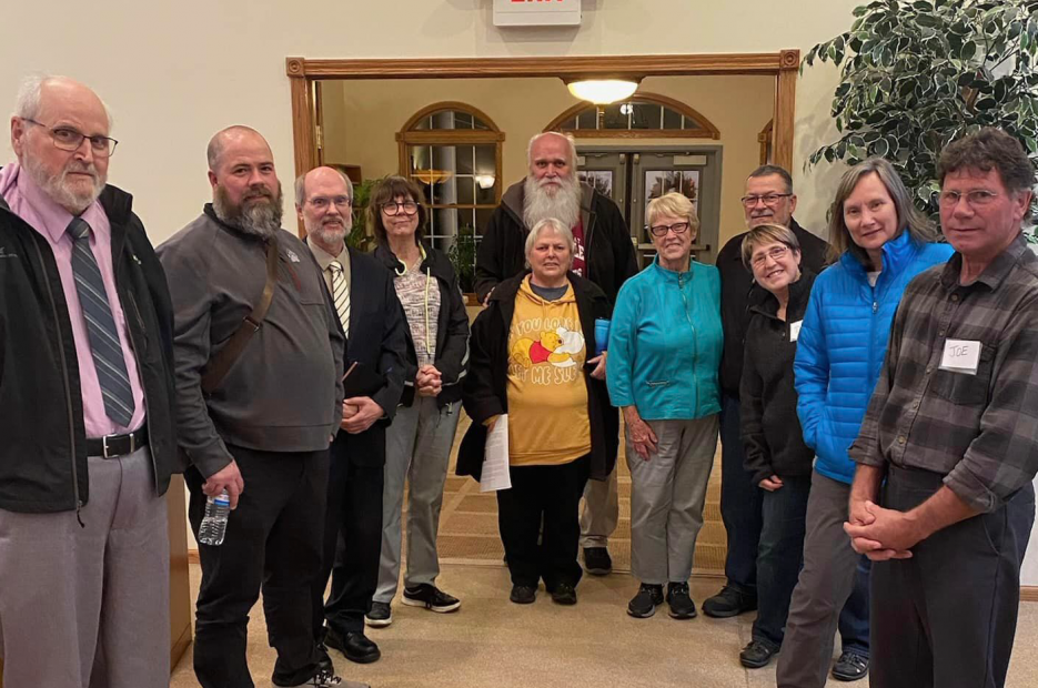 The Lord really blessed & we gathered to thank Him. Left to right: Allen Peterson, Chris Johns, Pastor & Pamela Kirkpatrick, James & Dar Jousma, Edie Thompson, Gary & Dawn Geigle, Rachel Johns, & Joseph Manner.